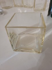 VTG Set Of 6 Glass Square Candle 2.5″ Amber Tint Clear MCM Glasses Bar Raw Edge