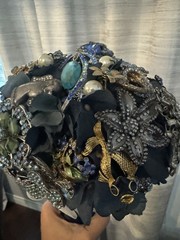 Vintage Brooch Bouquet OOAK Navy Sapphire Blue Bridal Keepsake Statement Piece