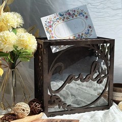 New CalmHome Dark Brown Wedding Card Box Rustic Window Gift Holder Reception