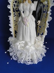 New Vintage Elegant Chapel Window Porcelain Bride & Groom Wedding caketop #392