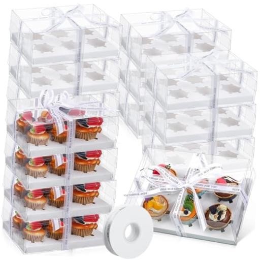 24 Pack Clear Cupcake Boxes 6 Count Plastic Clear Cupcake Containers with