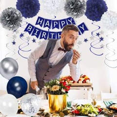 Birthday Decorations Men Blue | Navy Blue White Silver Party Decorations |
