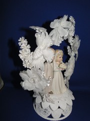 New Orchid Cascade Wedding Cake Top, «Lefton» adorable couple #420