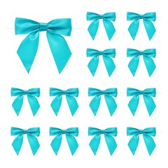 50 Pcs Pre-Tied Bows Satin Ribbon Bows 4.5″ Twist Ties Gift Bows Fresh Blue