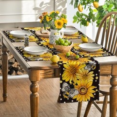 Sunflower Bee Flower Polka Dot Summer 12″ x 18″, Rectangular 4 Pcs Black