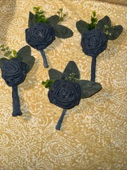 Set Of Four Denim Bridal Wedding Rose Boutonnières For Groomsmen