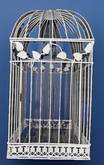 VINTAGE WHITE HANGING 16” BIRDCAGE WEDDING DECORATIVE SHABBY CHIC COTTAGECORE