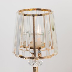 2 Gold Clear 15″ Metal Votive Candle Holders Crystal Glass Lamp Shade Events