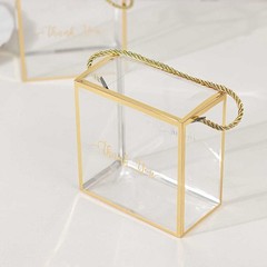 CLEAR GOLD 25 PVC Favor Boxes with Rope Handles and Thank You Print Party