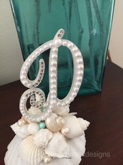 Beach Destination Wedding Cake Topper Genuine Shells Hand Designed Letter D