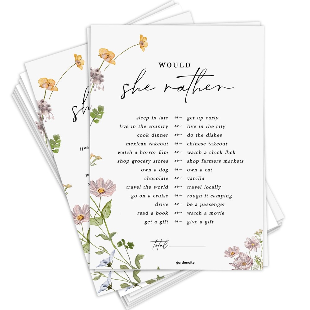 GardenCity Would She Rather, Bridal Shower 5X7 Inches, Rather