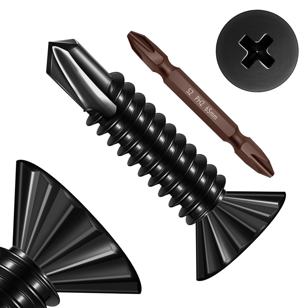 400Pcs #8 x 3/4″ Self Tapping Screws for Metal, Black 410 Stainless Steel Ser…