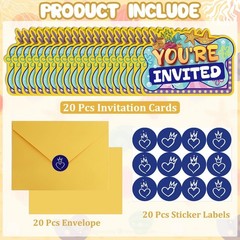 20Pcs Yellow Birthday Invitations- Yellow Invitations for Boys, Cartoon Greet…