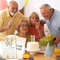 HONPHAX 90th Birthday Invitations for Women Men, Gold gold