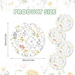 30 Pcs Spring Floral Disposable Placemats, Round Paper Placemats for Table