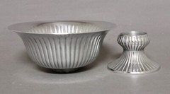 Compote Bowl 8″D 6″Hi Set/2 Polished Aluminum Fluted Pedestal FREE SHIPPING