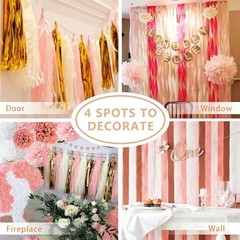 Crepe Paper Streamers 4 Rolls 328ft, Pack of Metallic Rose Rose Gold Pink-3264