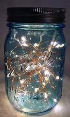 1 Pair Blue Pint Vintage Style Mason Jar w/ 30 Copper-wired Fairy Lights Lantern