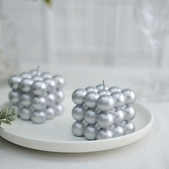 2 SILVER Bubble Cube Unscented Paraffin Wax CANDLES Wedding Centerpieces Events