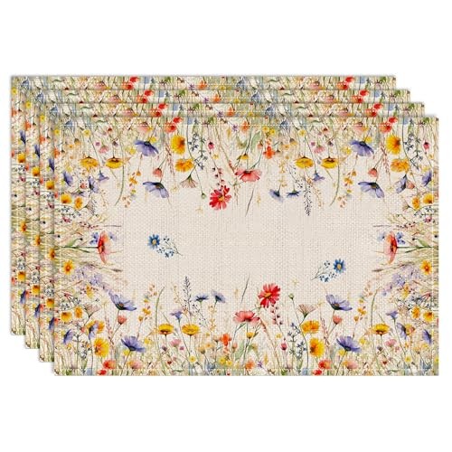 Spring Place Mats Set of 4 12×18 inch for Dinning Table – Blooming Floral