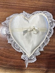 Off-White Heart Shaped Ring Bearer Pillow Hand Made 1996 Vintage