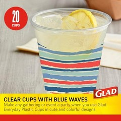 Everyday Clear Plastic Cups with Red, White, and Blue 18 Ounces RWB Stripes