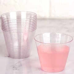 12 pcs 9 oz Plastic Blush Glittered Clear Wine Cocktail GLASSES Tableware Party