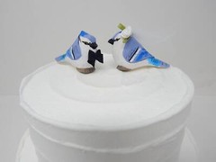 Blue Jay Bird Cake Topper Bride Groom Love Wedding Engagement Carved Wood Statue