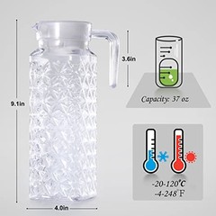 Acrylic Pitcher 37 oz, Unbreakable Clear Plastic Pitcher with Lid, BPA Diamond