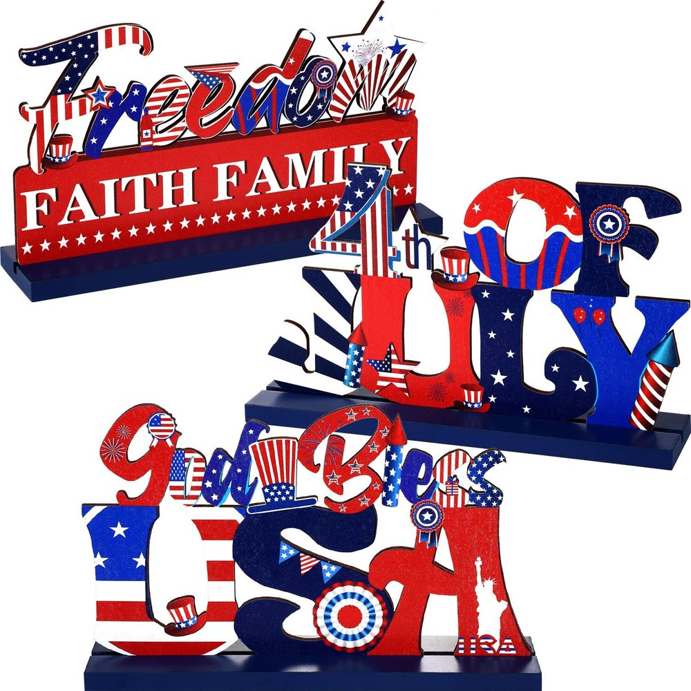 3 Pcs 4th of July Table Centerpieces 250th Anniversary Patriotic Wooden Signs Am