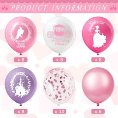 Civaner 48 Pieces Princess Balloons Bulk 12 Inch Pink 12 inches, Pink-purple