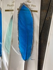 6 Pk Feather Teal & Blue Decorated Ballpoint Pens Black Ink Guest Book Wedding
