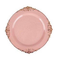10 DUSTY ROSE GOLD 8″ Round Plastic Salad Dinner PLATES Embossed Baroque Rim