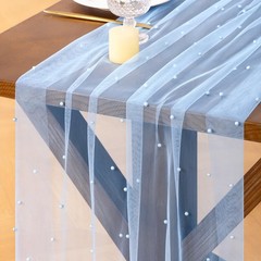 Socomi Pearl Table Runner Tulle Blue Summer Cheesecloth 10FT 10ft X 1pc,