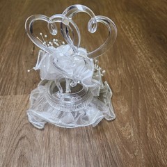 Vintage Plastic Wedding Bride & Groom Cake Topper With Hearts Hong Kong Wilton