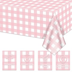 4 Pack Pink Gingham Tablecloths, Pink and White Checkered Tablecloths 86.6 x …