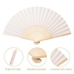 50pcs Cream-Coloured Imitated Silk Fabric Bamboo Folded Hand Fan Bridal