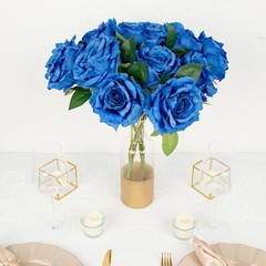 ROYAL BLUE 2 Bushes 17″ Premium Silk Roses Artificial FLOWERS Bouquets Party