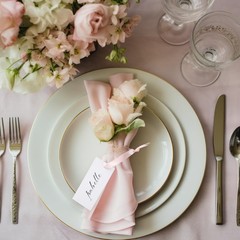 Name Place Cards 50 PCS Table Setting Blank Satin Ribbon 1.57×3.54 In Pink