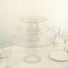 3 CLEAR Plastic Stackable Pedestals Round CUPCAKE Display STANDS Set Party Event