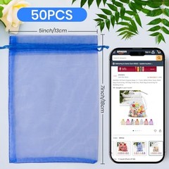 50 Pack Organza Bags 5×7 Inch, Small Mesh Bag 1 count (Pack of 50) Royal Blue