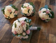 17PC Pink & White Sola Wood Flower Bridal Bouquet Bridesmaid Wedding Flower Set