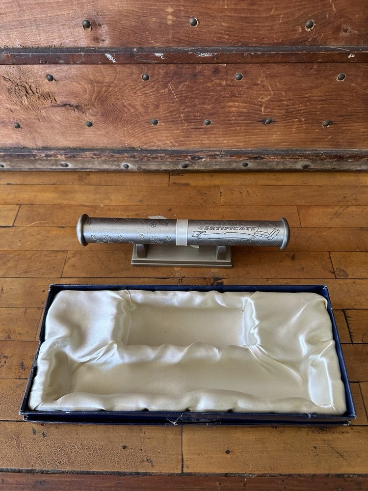 Silver Plated/pewter Marriage Certificate Holder 9 In Scroll Case Engravable