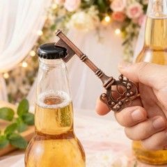 50Pcs Antique Alloy Bottle Opener with Organza Drawstring Pouches for Wedding