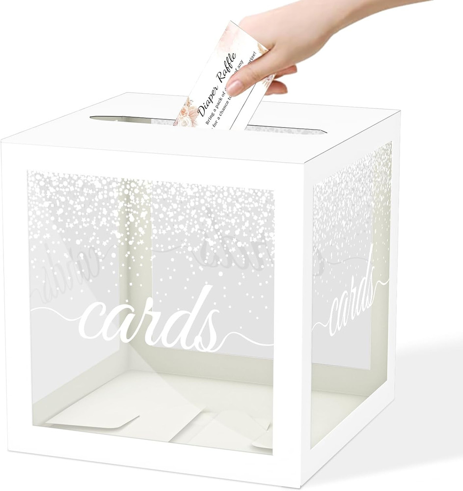 White Pot Clear Cards Box, Cards Receiving Box for Birthday, Wedding, Bridal or