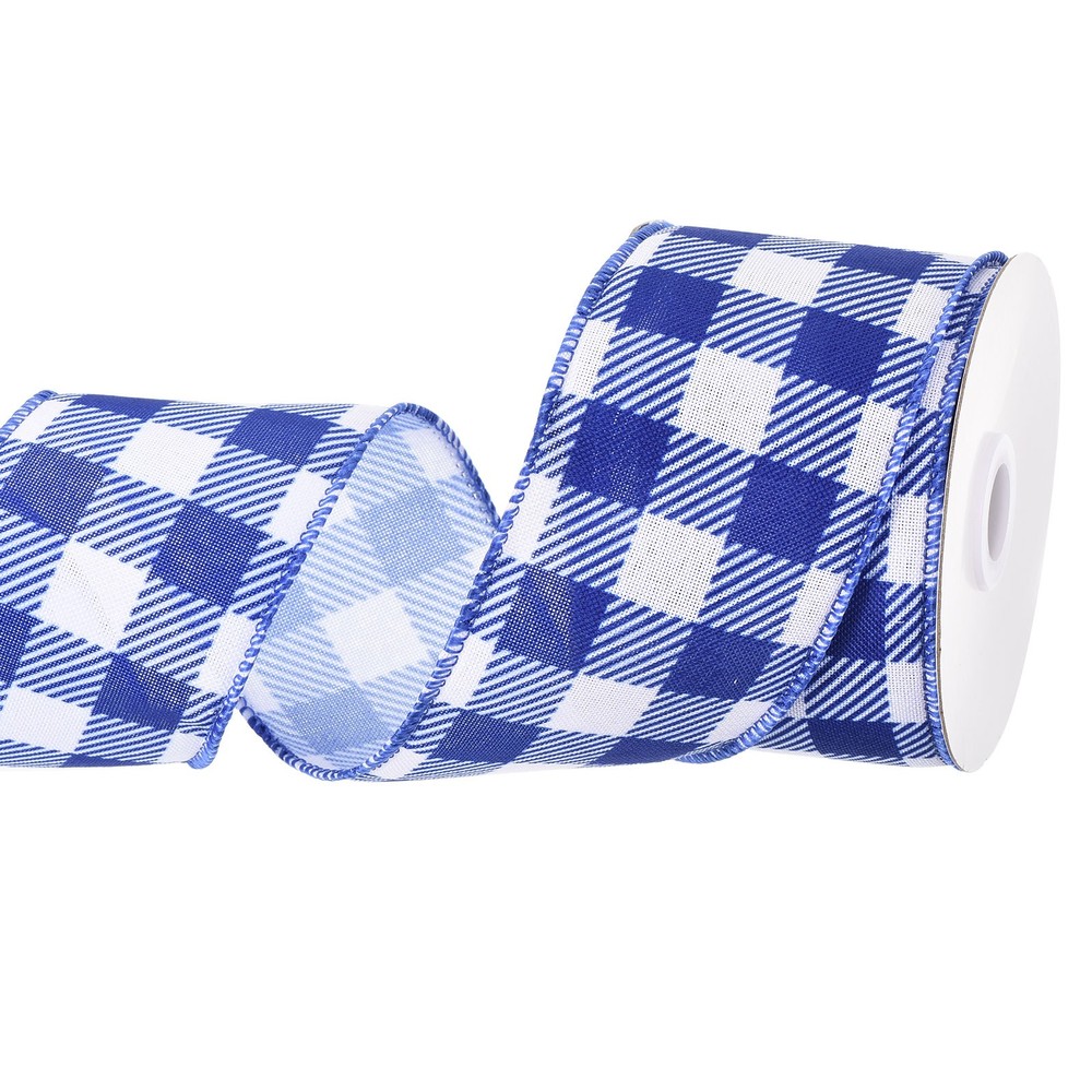 Plaid Check Ribbon, 2.5 Inch x 10 Yards Gingham Ribbon, Medium Blue