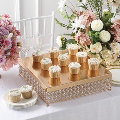 GOLD METAL 16″ wide Cake Stand with Crystal Beads Party Wedding Reception SALE