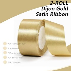 Gold Satin Ribbon 2-Pack, 2 Inch x 25 Yards Each – Premium Solid Fabric gold