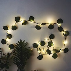 GREEN 7 ft LED Eucalyptus Leaves GARLAND Battery Operated Fairy Lights Wedding