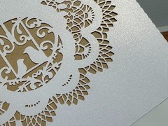 90+ Laser Cut Wedding Invitations Kit Envelopes White Pearlescent Brown Doves